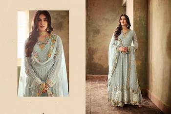 Sky Georgette Embroidered Work With Long Straight Suit And Sharara 2