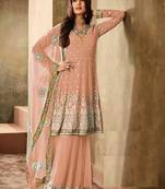 Light Peach Georgette Embroidered Work With Long Straight Suit And Sharara