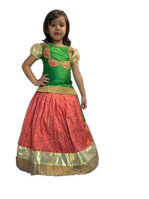 green woven taffeta girls top bottom 1