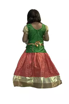 green woven taffeta girls top bottom