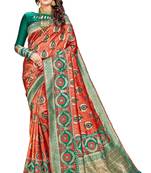 Red plain banarasi silk saree with blouse