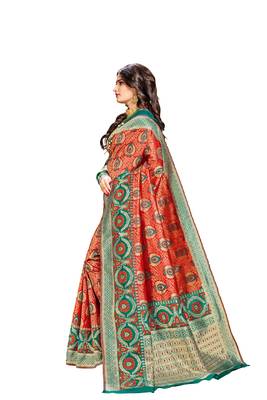 Red plain banarasi silk saree with blouse 2