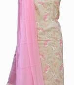 Beige embroidered cotton unstitched salwar with dupatta