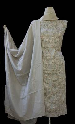 cream  printed chanderi unstitched salwar with dupatta 1