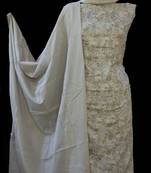 cream  printed chanderi unstitched salwar with dupatta