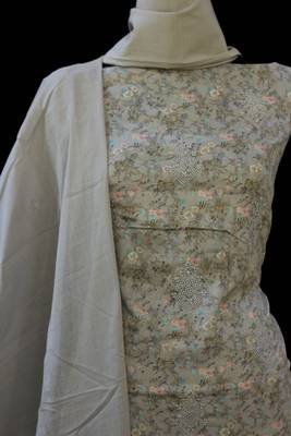 cream  printed chanderi unstitched salwar with dupatta 2