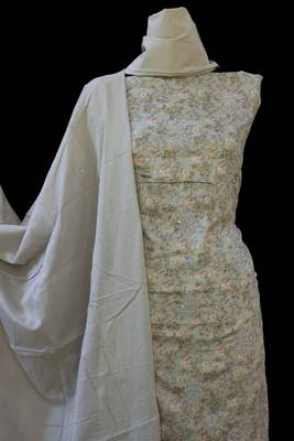 cream  printed chanderi unstitched salwar with dupatta 3