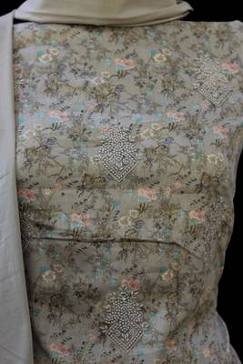cream  printed chanderi unstitched salwar with dupatta 4