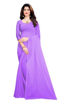 Purple plain georgette saree with blouse 1