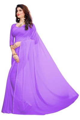 Purple plain georgette saree with blouse 2