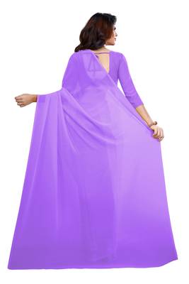 Purple plain georgette saree with blouse 3