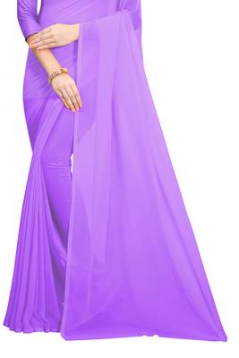Purple plain georgette saree with blouse 4