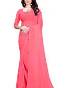 Pink plain georgette saree with blouse