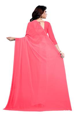 Pink plain georgette saree with blouse 3