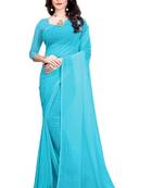 blue plain georgette saree with blouse