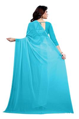 blue plain georgette saree with blouse 3