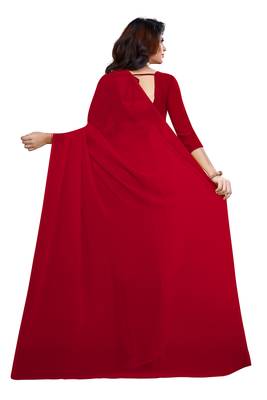 maroon plain georgette saree with blouse 3