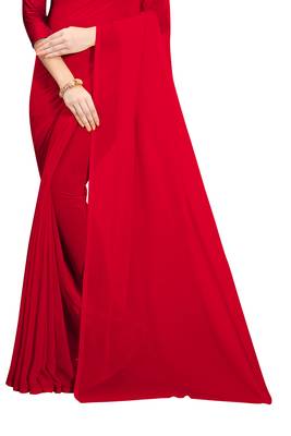 Red plain georgette saree with blouse 4
