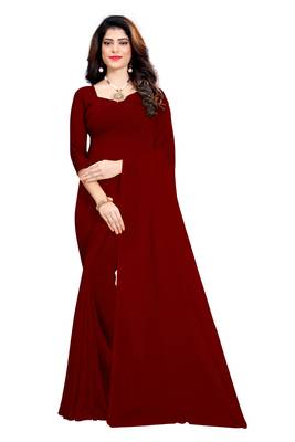 Maroon plain georgette saree with blouse 1