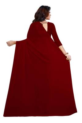 Maroon plain georgette saree with blouse 3