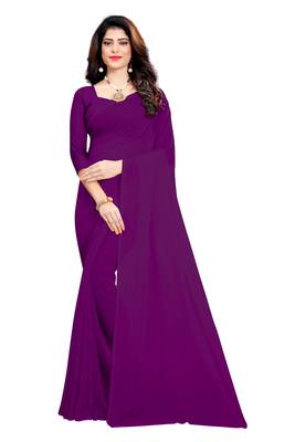 Dark magenta plain georgette saree with blouse 1