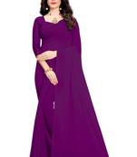 Dark magenta plain georgette saree with blouse