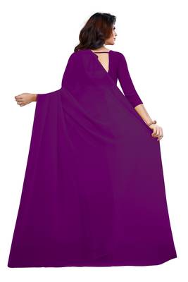 Dark magenta plain georgette saree with blouse 3