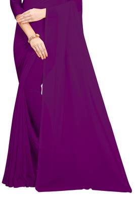 Dark magenta plain georgette saree with blouse 4