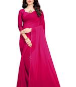 Dark hot pink plain georgette saree with blouse