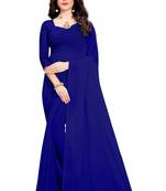 Royal blue plain georgette saree with blouse