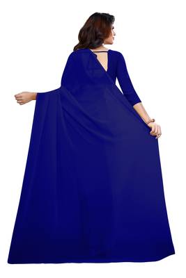 Royal blue plain georgette saree with blouse 3