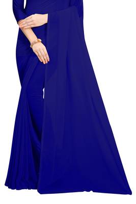 Royal blue plain georgette saree with blouse 4