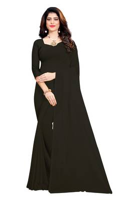 Black plain georgette saree with blouse 1