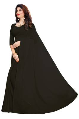 Black plain georgette saree with blouse 2