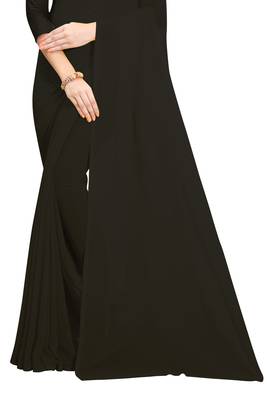 Black plain georgette saree with blouse 4