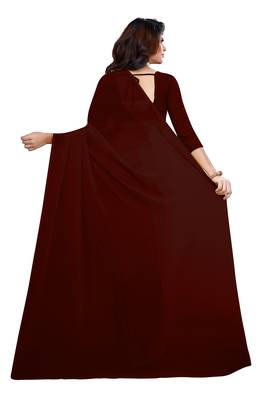 Brown plain georgette saree with blouse 3
