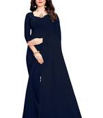 Navy blue plain georgette saree with blouse