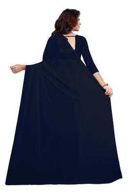 Navy blue plain georgette saree with blouse 3