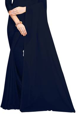 Navy blue plain georgette saree with blouse 4