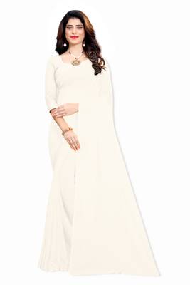 White plain georgette saree with blouse 1