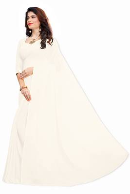 White plain georgette saree with blouse 2
