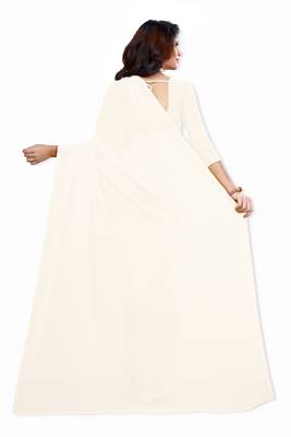 White plain georgette saree with blouse 3