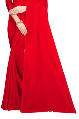 Red plain georgette saree with blouse 4