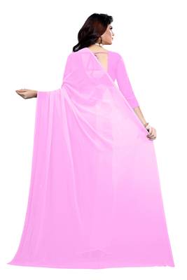 Baby pink plain georgette saree with blouse 3