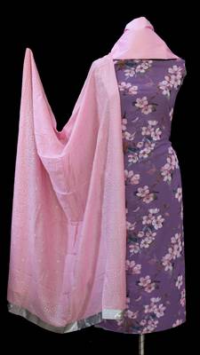 Purple printed georgette unstitched salwar with dupatta 1