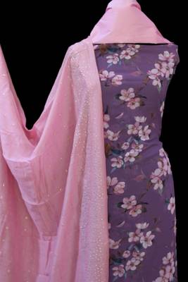 Purple printed georgette unstitched salwar with dupatta 2
