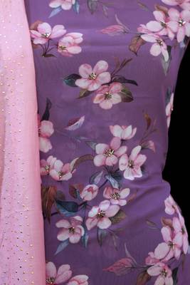 Purple printed georgette unstitched salwar with dupatta 3