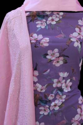 Purple printed georgette unstitched salwar with dupatta 4