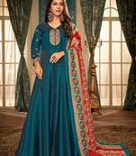 Dark-Teal Embroidered Silk Salwar