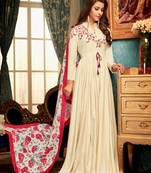 Cream embroidered silk salwar